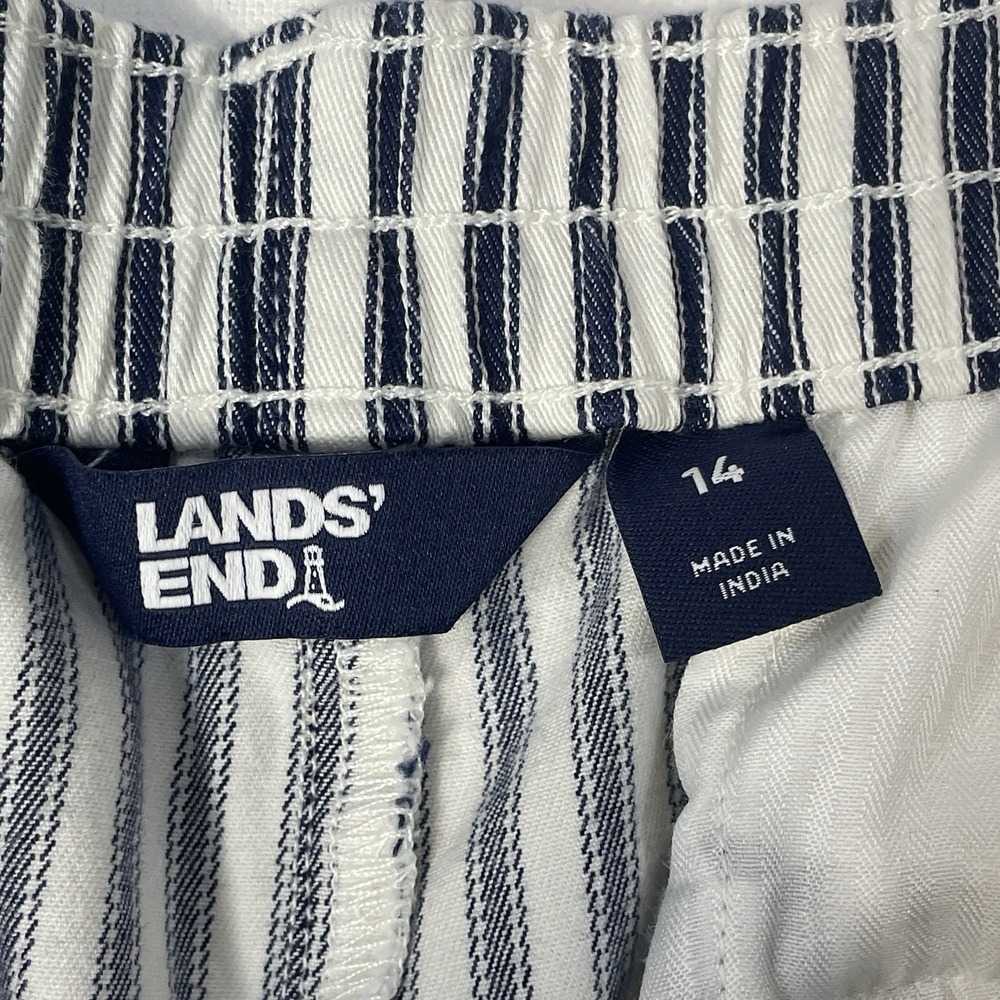 Lands End Striped Pull On Shorts Women's 14 Blue White Cotton Elastic Back - Picture 4 of 10